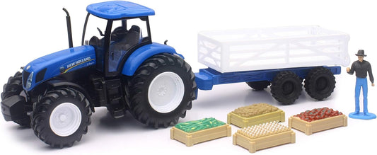 New Holland Farm Tractor and Trailer with Figure for G Scale Scenics, New-Ray 1:32