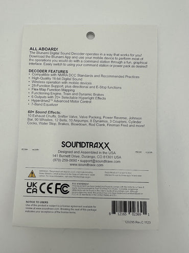 SoundTraxx 884607, BLU-2200 Blunami Steam-2 Sound Decoder, HO and Small S-Scale