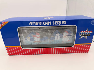 SPECIAL COLOR USA Trains R13043 CHRISTMAS Reefer 2025 "Snowmen" Holiday Boxcar - Black