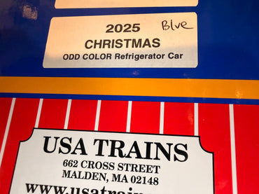 SPECIAL COLOR USA Trains R13043 CHRISTMAS Reefer 2025 "Snowmen" Holiday Boxcar - BLUE