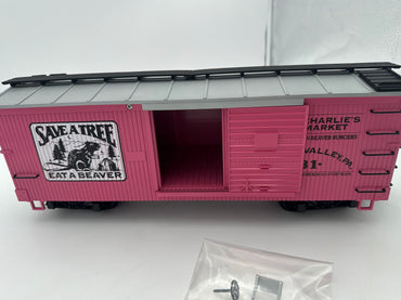 USA Trains Save a Tree Eat a Beaver PINK Reefer Boxcar - Limited Run