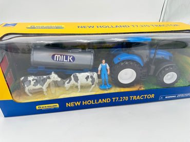 New Holland Farm Tractor & milk Trailer with cows for G Scale Scenics