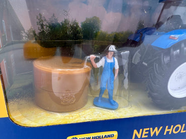 New Holland Front Loader Farm Tractor & bale w/ Figure for G Scale Scenics, New-Ray 1:32