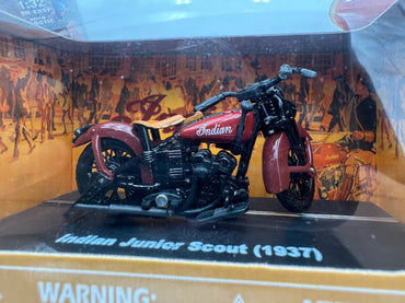 1937 Indian Junior Scout Red Motorcycle Die Cast with Plastic G scale