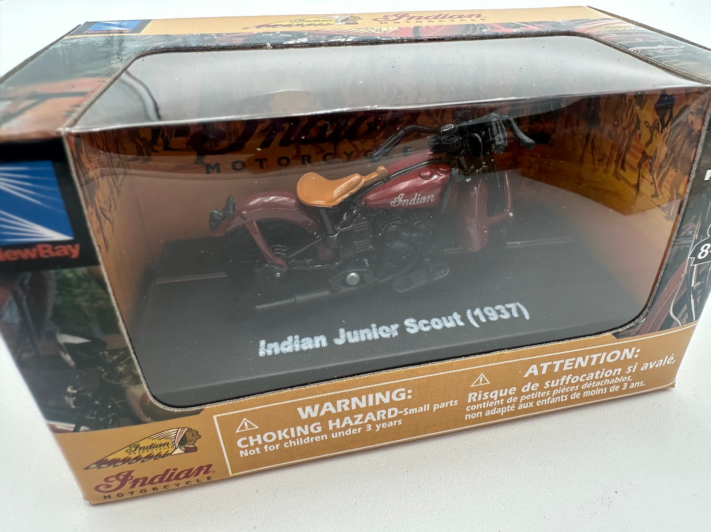 1937 Indian Junior Scout Red Motorcycle Die Cast with Plastic G scale