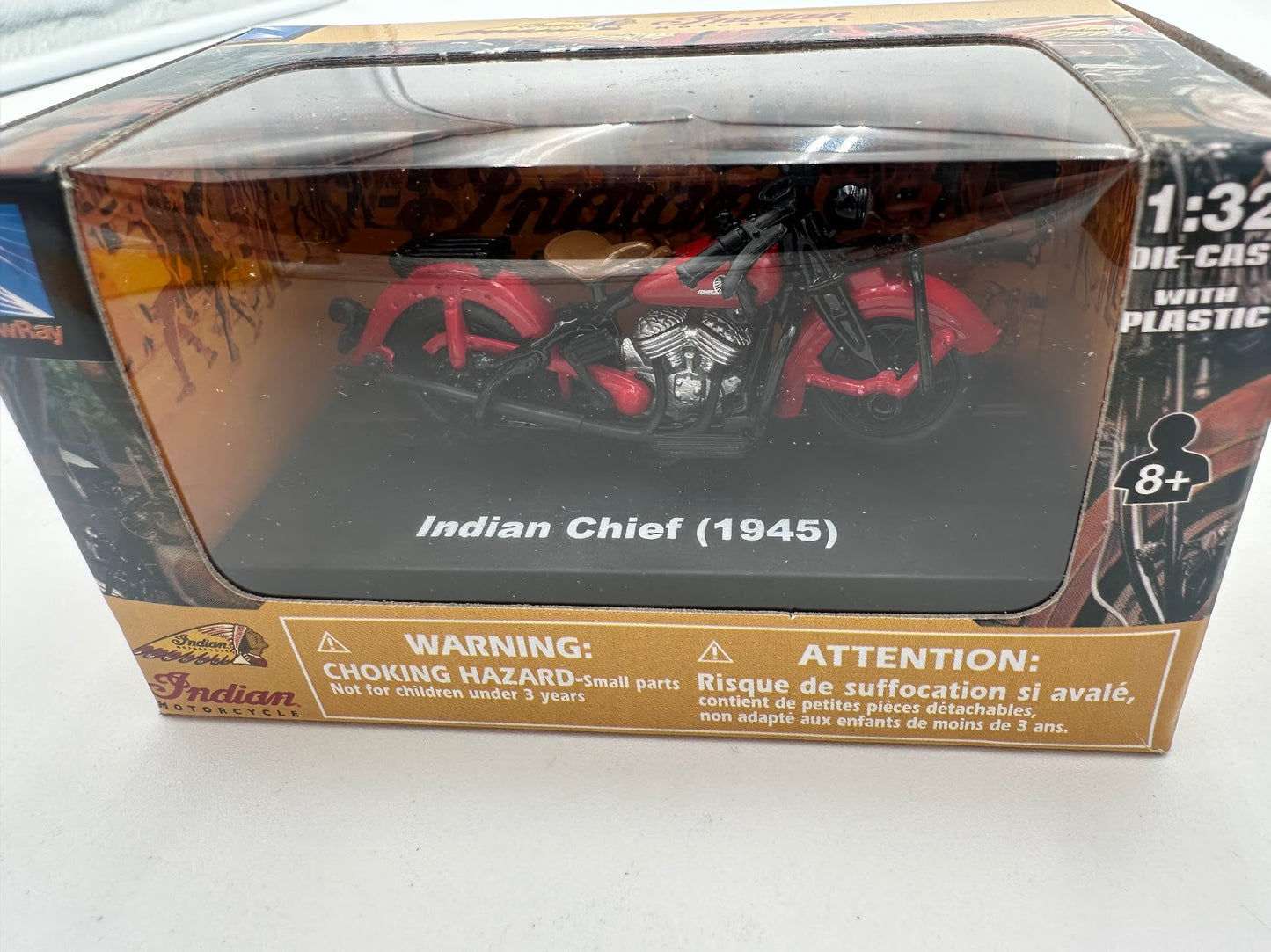 1945 Indian Chief Motorcycle Die Cast with Plastic G scale Model