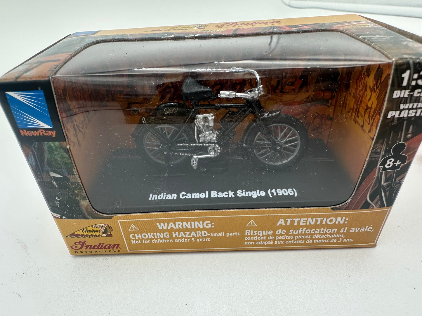 1906 Indian Camel Back Single Motorcycle Die Cast with Plastic G scale Model