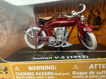 Indian V-2 1912 Red Motorcycle Die Cast with Plastic G scale Model