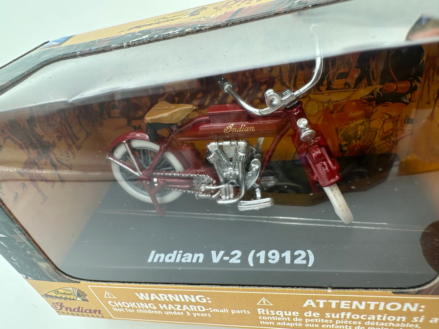 Indian V-2 1912 Red Motorcycle Die Cast with Plastic G scale Model