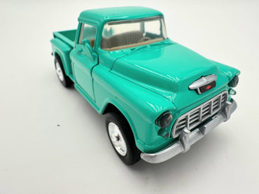 1955 Chevy Stepside Retro Pickup Truck in Turquoise Blue G scale Die Cast Model