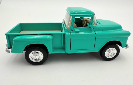 1955 Chevy Stepside Retro Pickup Truck in Turquoise Blue G scale Die Cast Model