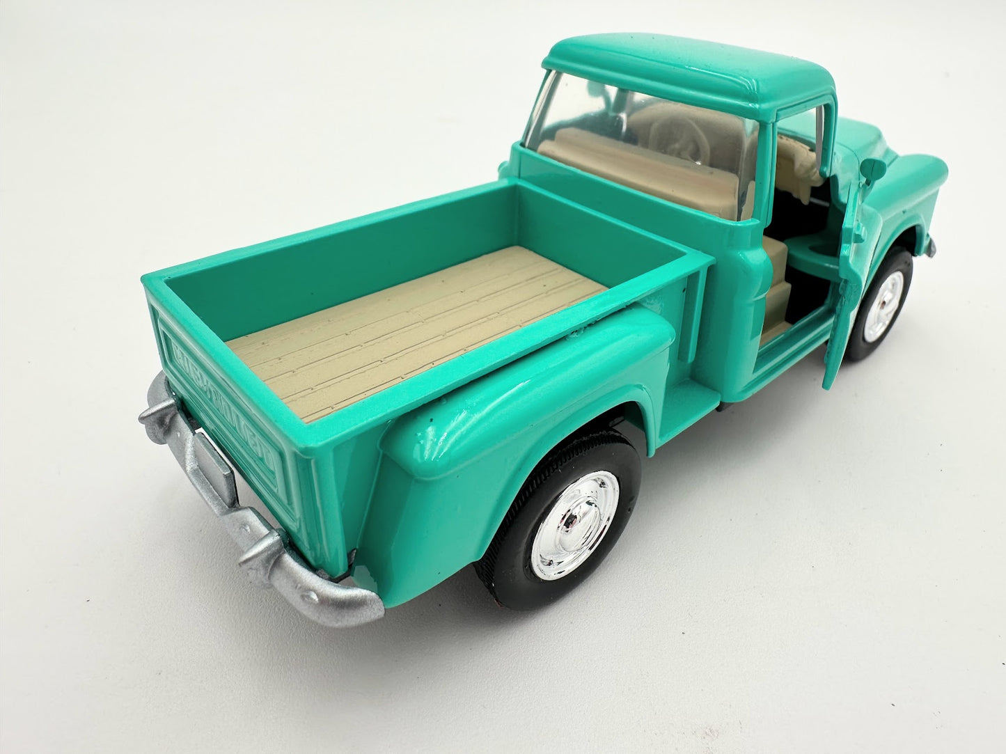 1955 Chevy Stepside Retro Pickup Truck in Turquoise Blue G scale Die Cast Model