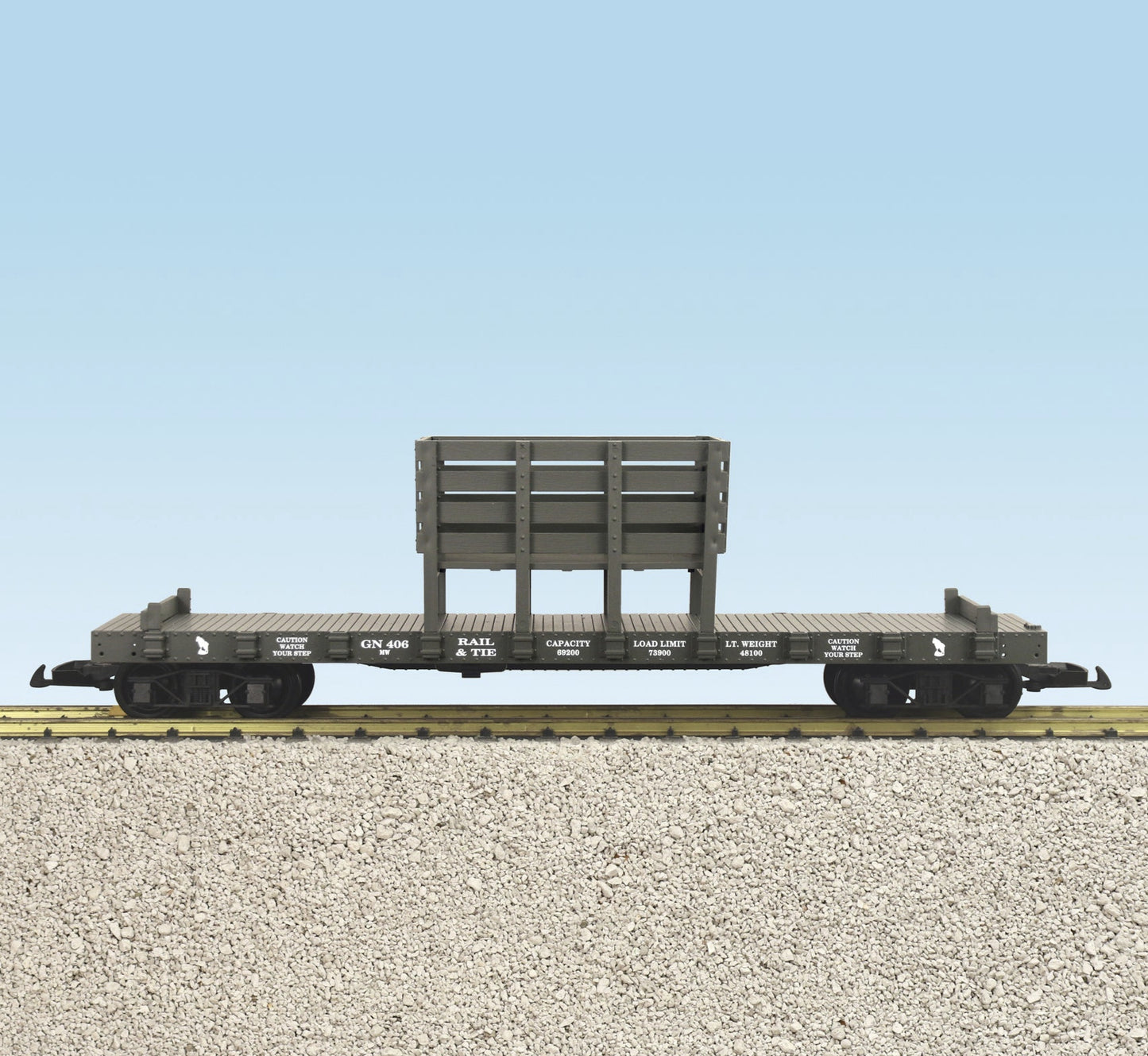 USA Trains Great Northern Rail & Tie Car #406 Dark Green R1819