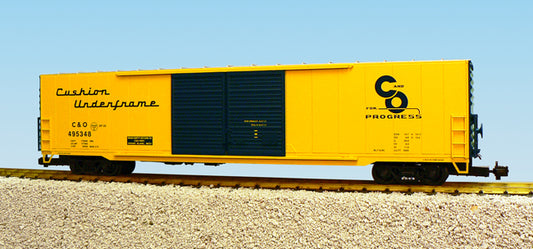 USA TRAINS R19405B C&O 60' Double Door Box Car YELLOW/Blue boxcar