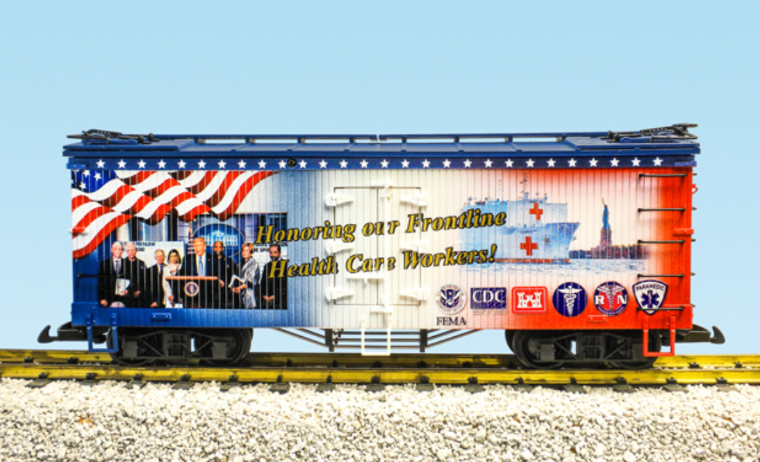 USA TRAINS R16054 Honoring Front Line Workers - Donald Trump Reefer Boxcar