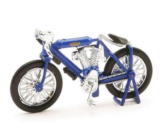 1908 Indian Twin Racer Blue Motorcycle Die Cast with Plastic G scale