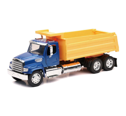 G-Scale Freightliner 114SD Dump Truck Blue and Yellow 1/32 Diecast from New Ray 11003