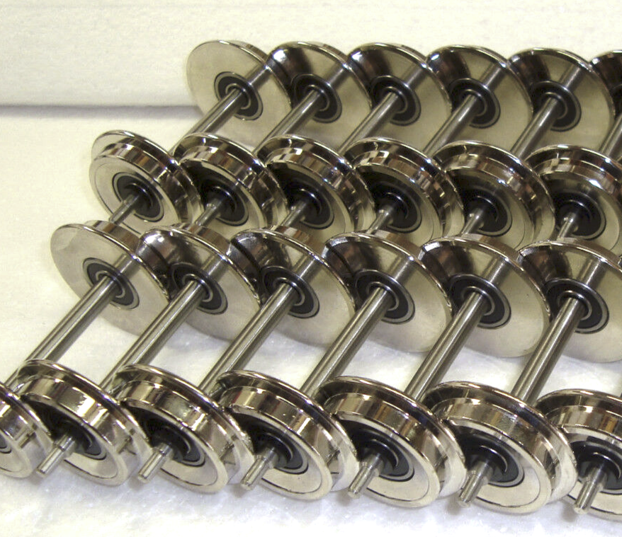 10 Pair (20 Axles) Roll-EZ Ball Bearing Polished Silver/Chrome Metal Train Wheels