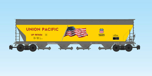 USA Trains UNION PACIFIC (FLAG) 4-BAY CENTER FLOW COVERED HOPPER YELLOW - R14138 Preorder July 2026 (Copy)