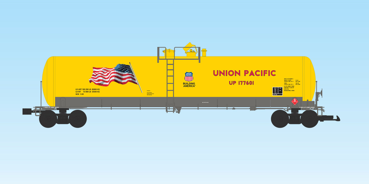 USA Trains UNION PACIFIC USA Flag 55' Modern Tank Car YELLOW - R15182 Preorder Dec 2026