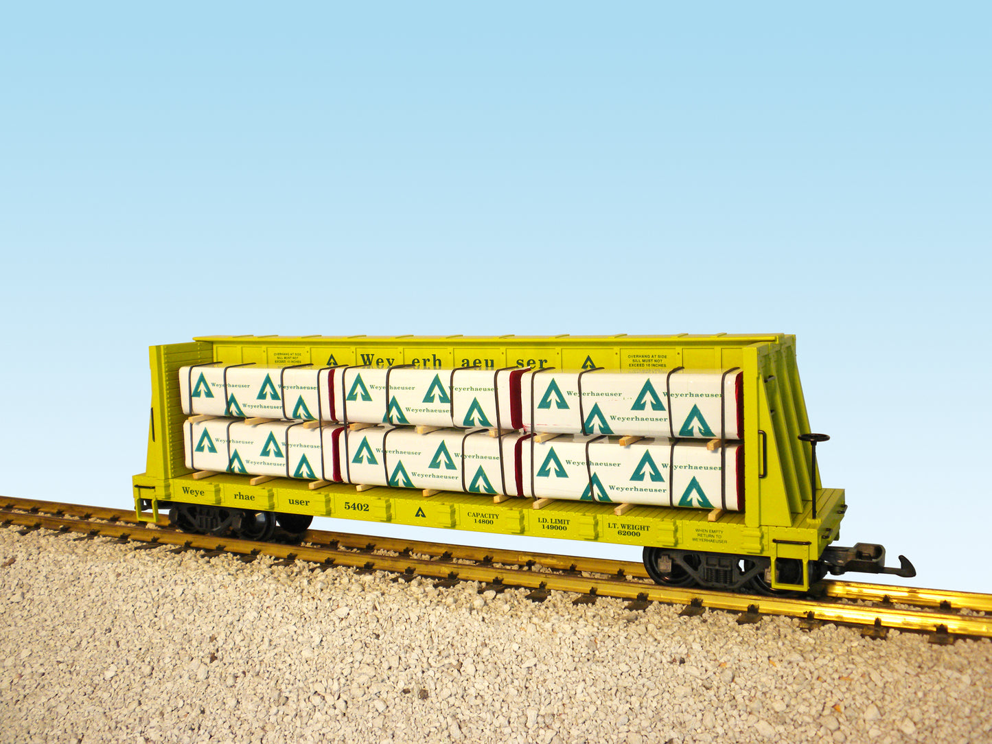 USA Trains CENTER I-BEAM FLAT CAR WEYERHAEUSER R17403A - Green #5410