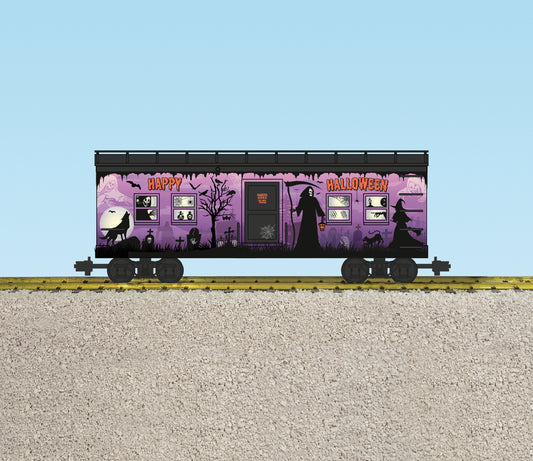USA Trains R18305 GLOW IN THE DARK NEW 2025 Halloween Bunk Car - Purple/Black