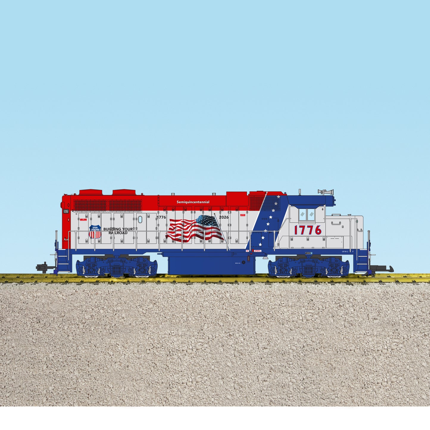 PREORDER USA Trains GP38-2 PATRIOTIC (American USA FLAG) RED/BLUE/SILVER DIESEL R22240 with Smoke and Lights