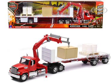 New-Ray 1:32 Freightliner 114SD Truck with Flatbed Trailer and Knuckle Boom Crane
