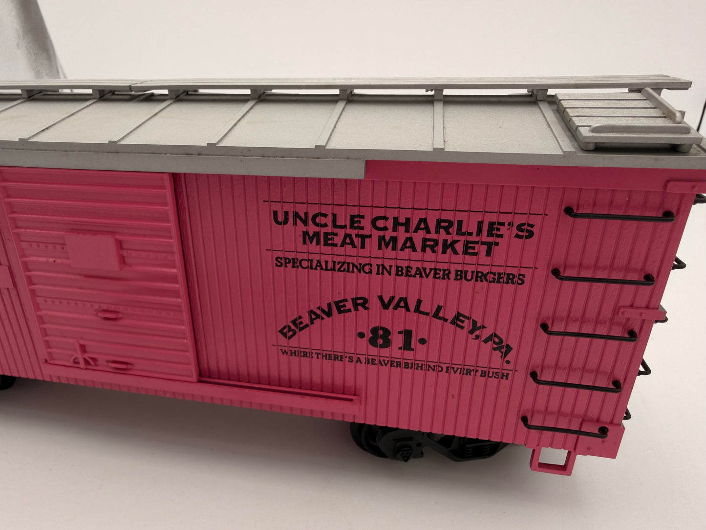 USA Trains Save a Tree Eat a Beaver PINK Reefer Boxcar - Limited Run