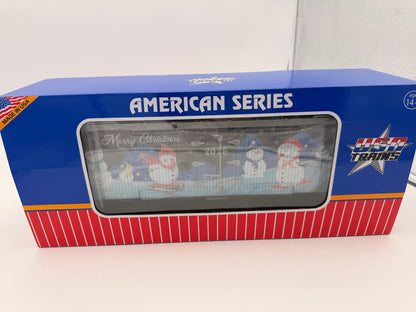 SPECIAL COLOR USA Trains R13043 CHRISTMAS Reefer 2025 "Snowmen" Holiday Boxcar - Black