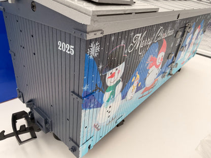 SPECIAL COLOR USA Trains R13043 CHRISTMAS Reefer 2025 "Snowmen" Holiday Boxcar - Midnight BLUE