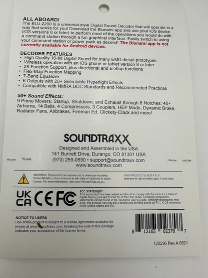 SoundTraxx 885602 - BLU-2200 Blunami Electric Sound Decoder,  Multi scale