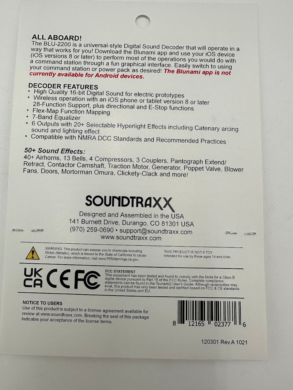 SoundTraxx 885605 - BLU-2200 Blunami EMD Diesel Sound Decoder,  Multi HO and S Scale
