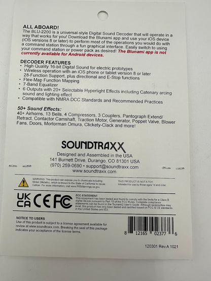 SoundTraxx 885605 - BLU-2200 Blunami EMD Diesel Sound Decoder,  Multi HO and S Scale