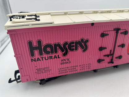 USA Trains Hansen's Natural Premium Soda RARE PINK Boxcar with Metal Wheels - Limited Run