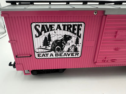 USA Trains Save a Tree Eat a Beaver PINK Reefer Boxcar - Limited Run