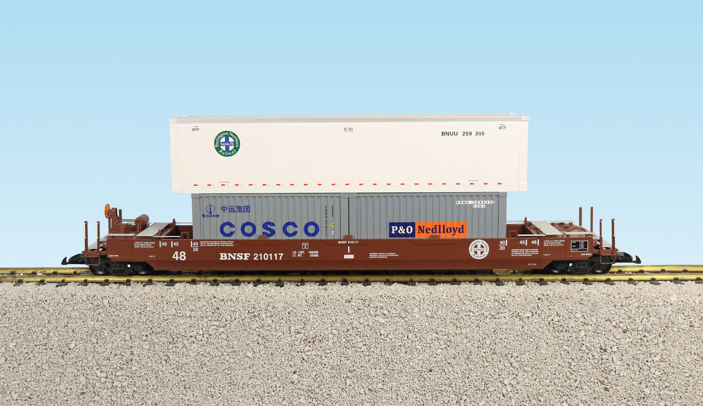 USA TRAINS INTERMODAL Flat Car with 3 Containers -  R17110 BNSF Circle Logo #1