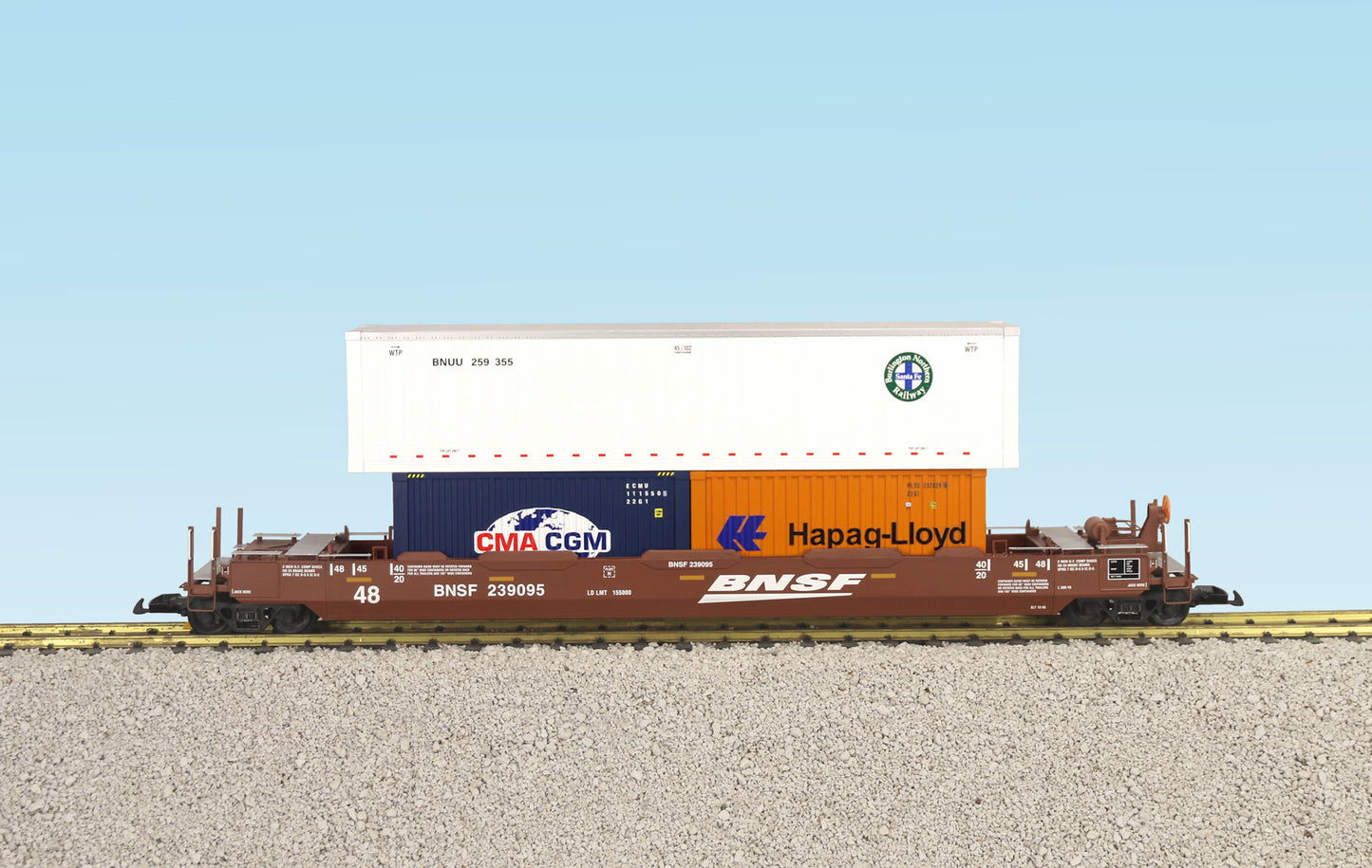 USA TRAINS INTERMODAL Flat Car with 3 Containers - R17137 BNSF Speed Logo #1