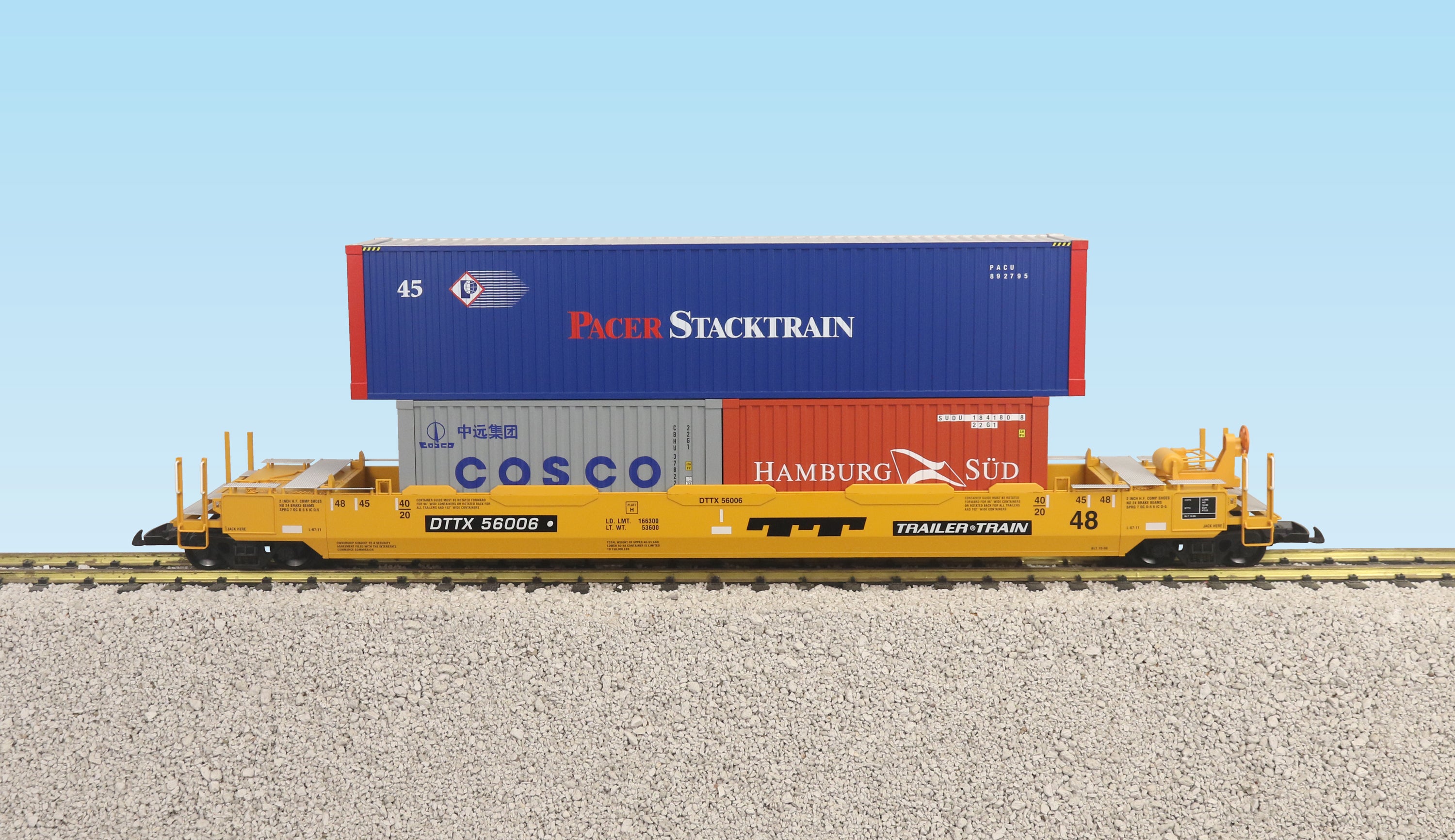 Train Auto Container Loader USA TRAINS INTERMODAL Flat Car with 3 Containers - R17141 Trailer Trai ...