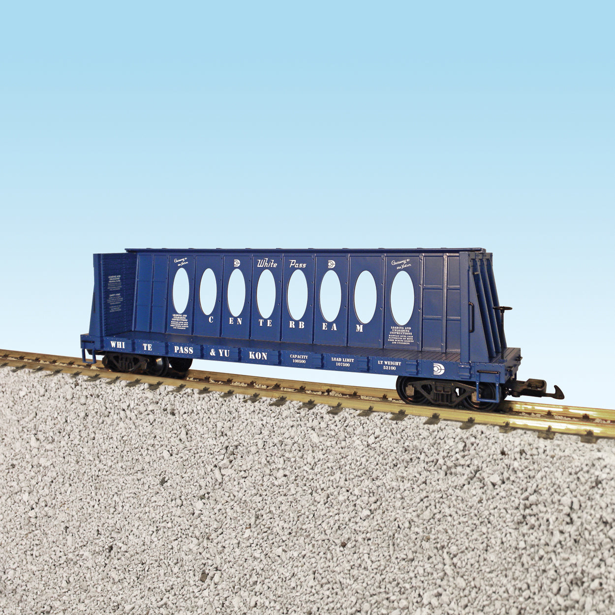 USA Trains G Scale CENTER I-BEAM FLAT CAR White Pass R17408 - BLUE