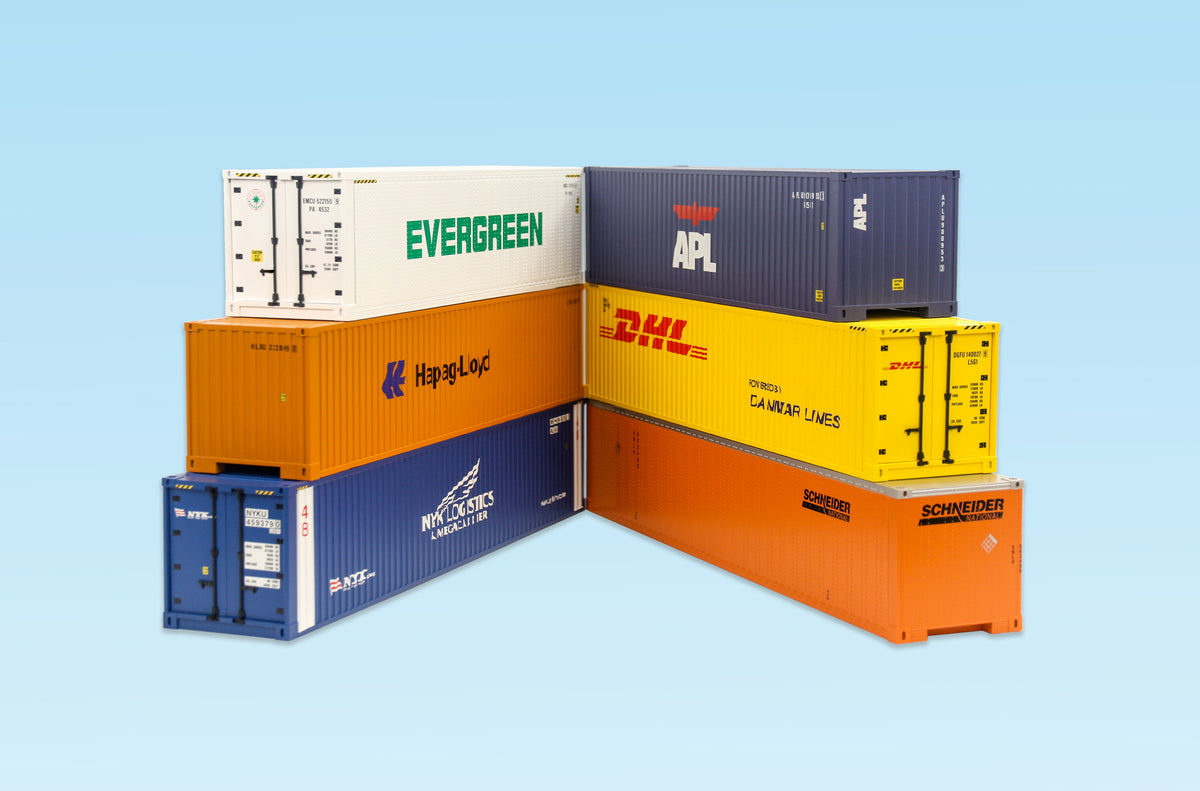 USA Trains R1741E 6 Pack Shipping Container Set #1, Intermodal Flat Car Containers