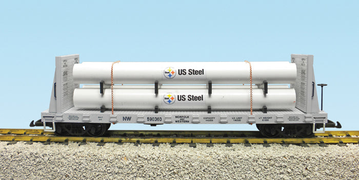 USA Trains R17611A N&W US Steel PIPE LOAD Flatcar #590360 GRAY