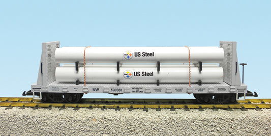 USA Trains R17611A N&W US Steel PIPE LOAD Flatcar #590360 GRAY