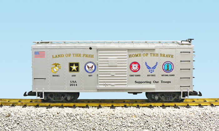 USA Trains R19095 Military Series "Support Our Troops" Boxcar - Silver