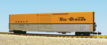 USA TRAINS R19408A RIO GRANDE 60' Single Door Box Car YELLOW/SILVER/BLUE