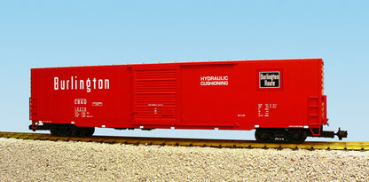 USA TRAINS R19410A BURLINGTON ROUTE 60' Single Door Box Car RED/SILVER