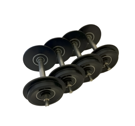 G Scale BALL BEARING Roll-EZ BLACK Metal Wheels - 2 Pairs / 4 Axles - FREE SHIPPING