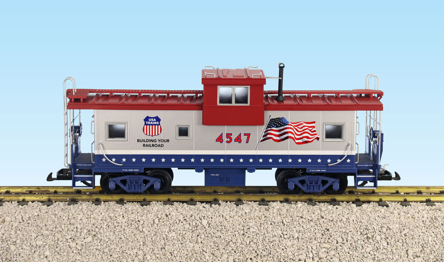 USA Trains R12134 PATRIOTIC (American Flag) Extended Vision Caboose SILVER/WHITE/BLUE