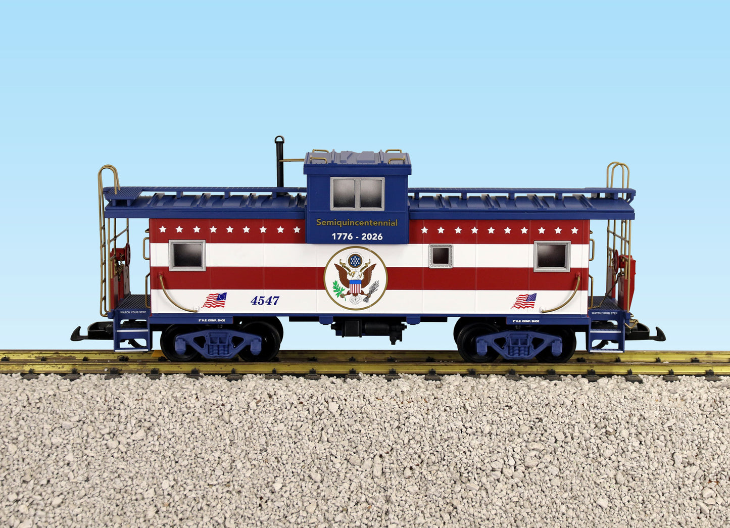 USA Trains R12135 PATRIOTIC (US Seal) Extended Vision Caboose SILVER/WHITE/BLUE