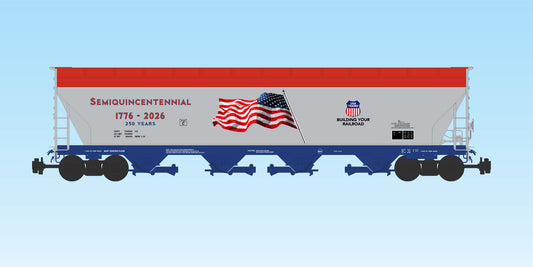 USA Trains PATRIOTIC 4-BAY CENTER FLOW COVERED HOPPER SILVER/BLUE/RED - R14137 Preorder July 2026